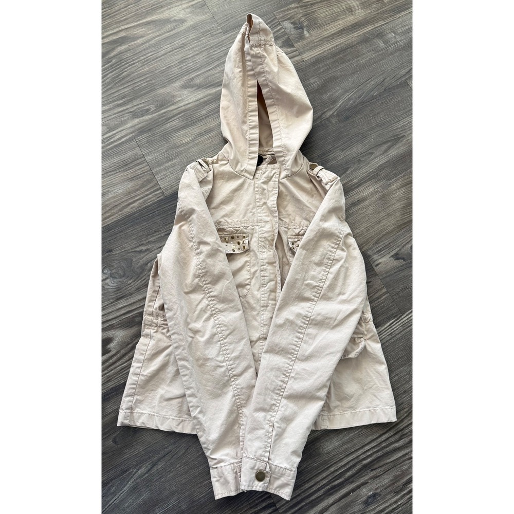 Wet Seal Womens Tan Cotton Utility Hooded Jacket Studded Rhinestone Size L - Picture 2 of 5